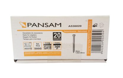 Gwoździe do zszywaczy pneumatycznych PANSAM 20mm GA18 *typ300* /op=5000szt/ A536020
