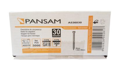 Gwoździe do zszywaczy pneumatycznych PANSAM 1,25x30mm GA18 *typ300* /op=5000szt/ A536030